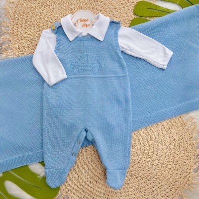 Saída de Maternidade Fofinho - Jardineira Carrinho - Azul Bebê